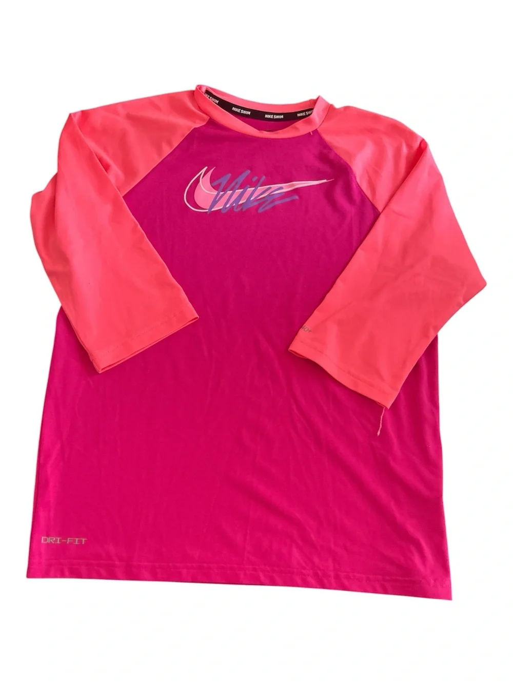 Nike Pink and Coral Girls' Dri-FIT Rashguard Swim Top
